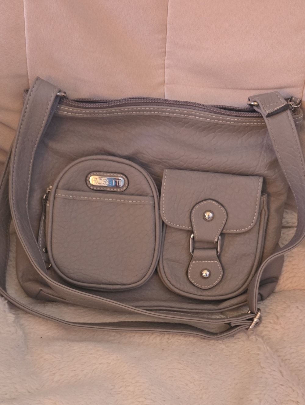 Rosetti Taupe Gray Multi-Pocket Crossbody Shoulder Bag